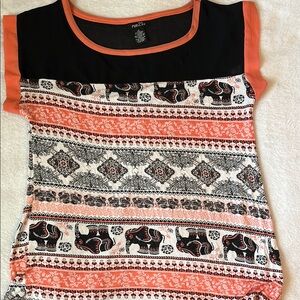 Rue21 Black and Orange Elephant Print Top